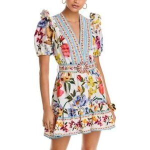 NWT Farm Rio Medium Greek Garden Off-White Floral Cotton Mini Dress MSRP $230